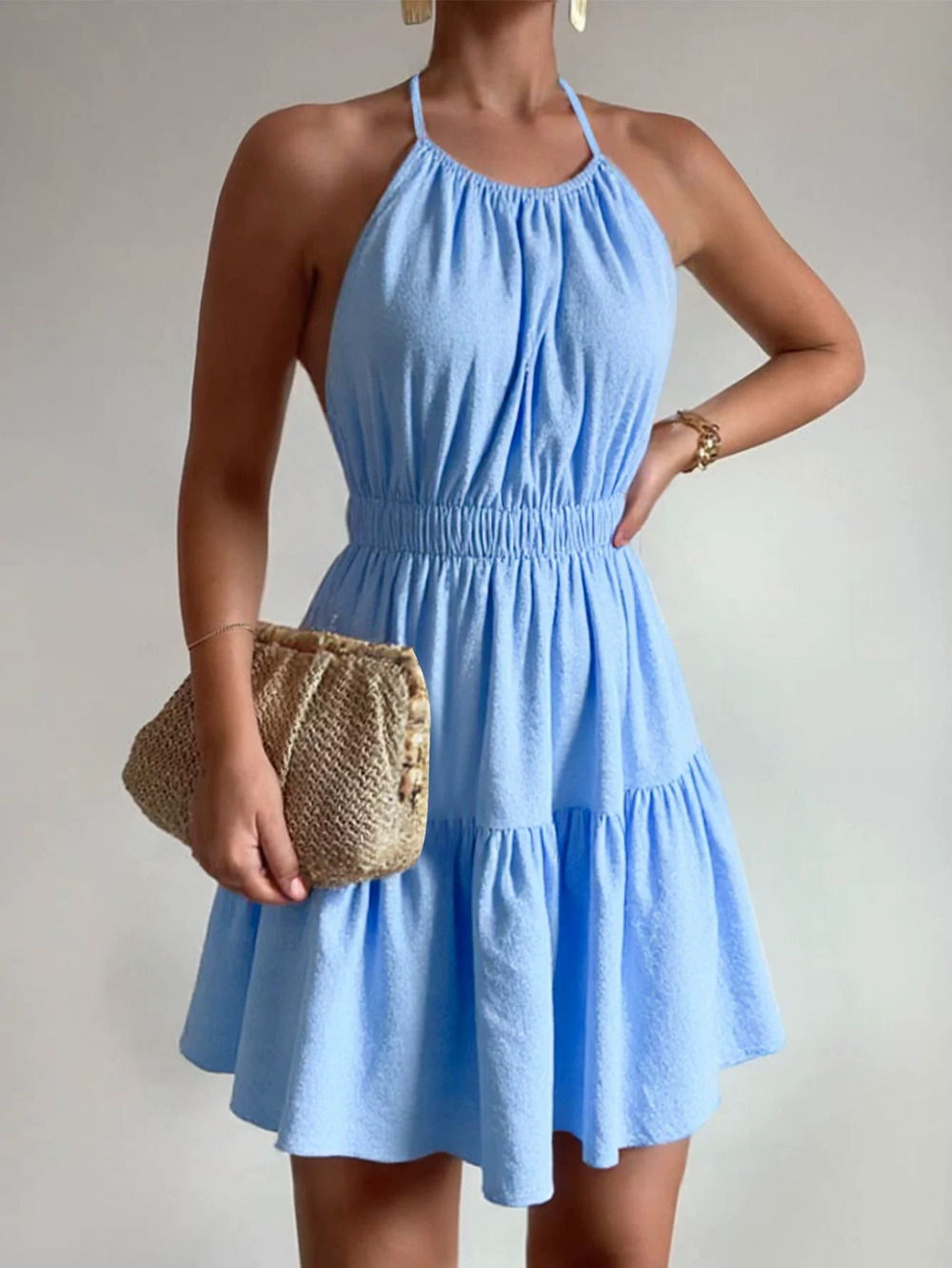 ZARA French Style Sexy Backless Dress Summer Halter Neck Sweet Mini Dress